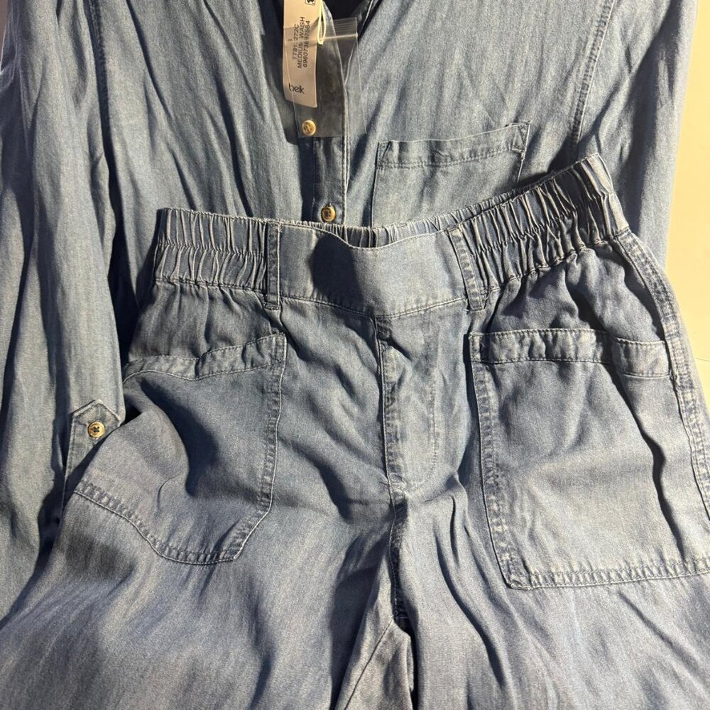 Sharagano Long Sleeve Button-Down Shirt & Pant Set Small